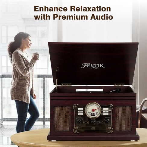 Record Player with Speakers Vintage Belt-Driven Turntable for Vinyl Records Bluetooth Turntable Support 3-Speed, Headphone, RCA Line, AUX-in for LP Players Home Decoration Wooden in Saudi Arabia
