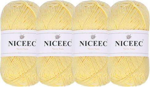 NICEEC 4 خيوط قطنية ناعمة للأطفال، وزن DK، خيوط بطانية يدوية للكروشيه والحياكة، إجمالي 352 ياردة/7.04 أونصة - أبيض كريمي in Kuwait