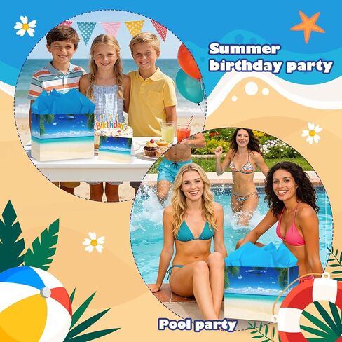 Summer Beach Gift Bag Tropical Beach Birthday Gift Wrapping Paper Bag with Tissue Paper Card Blue Ocean Pool Party Favors Bag for Women Men Holiday Wedding Luau Aloha Party Supplies Decorations in Kuwait