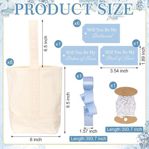 Klyyo Clyro 8 Pcs Bridesmaid Tote Bags Wine Tote Bag, Reusable Cotton Canvas Carrier Wine Bags with Drawstring Label Misty Blue Ribbon, Bridesmaid Gift Bag for Party Favors, Wedding Bachelorette in Saudi Arabia