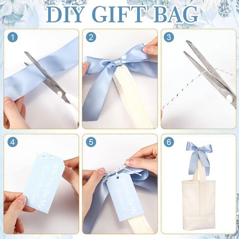 Klyyo Clyro 8 Pcs Bridesmaid Tote Bags Wine Tote Bag, Reusable Cotton Canvas Carrier Wine Bags with Drawstring Label Misty Blue Ribbon, Bridesmaid Gift Bag for Party Favors, Wedding Bachelorette in Saudi Arabia