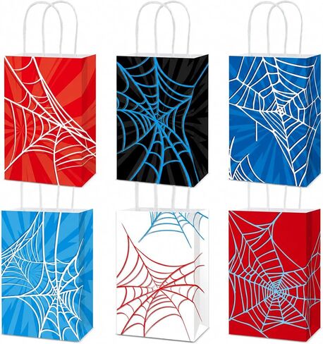 12Pcs Spider Party Favor Bags Spider Web Birthday Party Decorations Red Blue Black Color Gift Goodie Bags with Handles for Spiders Fans Kids Boys Birthday Baby Shower Game Parties Table Decoration in Kuwait