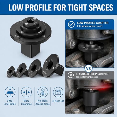 Low Profile Impact Socket Adapter Set, 4PC Magnetic Stubby Drive Converter, Cr-Mo Steel Ratchet Adapter for Tight Spaces, 1/4"F-3/8"M, 3/8"F-1/2"M, 1/2"F-3/4"M, 3/4"F-1"M in Saudi Arabia