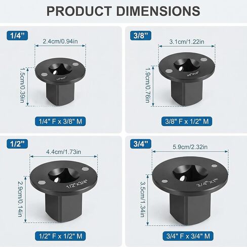 Low Profile Impact Socket Adapter Set, 4PC Magnetic Stubby Drive Converter, Cr-Mo Steel Ratchet Adapter for Tight Spaces, 1/4"F-3/8"M, 3/8"F-1/2"M, 1/2"F-3/4"M, 3/4"F-1"M in Saudi Arabia