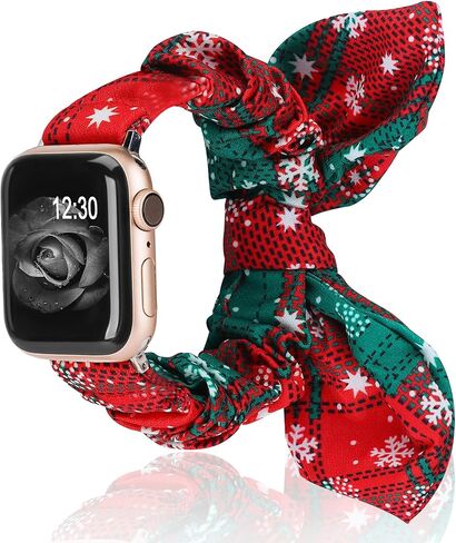 TOYOUTHS متوافق مع Apple Watch Band Scrunchies 41/40/38mm مع فراشة القوس / آذان الأرنب القماش النسيج المرن Scrunchy سوار النساء فتاة iWatch Series SE 9 8 7 6 5 4 3 2 1، أسود M/L in Kuwait