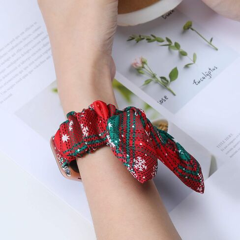 TOYOUTHS متوافق مع Apple Watch Band Scrunchies 41/40/38mm مع فراشة القوس / آذان الأرنب القماش النسيج المرن Scrunchy سوار النساء فتاة iWatch Series SE 9 8 7 6 5 4 3 2 1، أسود M/L in Kuwait