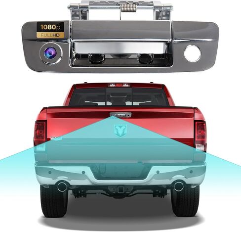 ASURE Tailgate Handle Backup Camera for Dodge Ram 1500 2500 3500 – Silver 1080P Rear View Camera, 170° Wide Angle Night Vision, AHD/CVBS PAL NTSC, Fits Ram 1500 2009–2018, Ram 2500/3500 2010–2018 in Kuwait