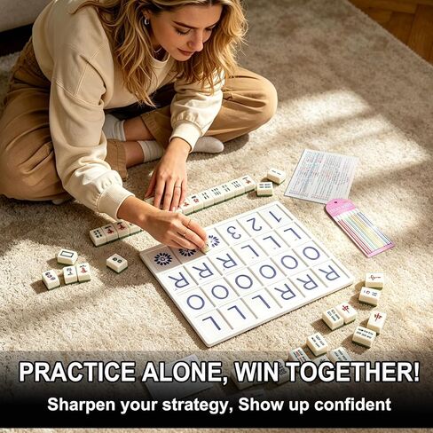 Solo Mahjong Board Practice with 160 Line Reader Strips – Mahjong Trainer with Charleston Guide & 24 Slots for 2026 Card, Accessories and Gifts for Single Player Beginners & Pros in Saudi Arabia