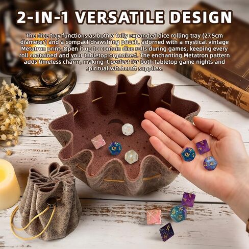 Leather Dice Tray with Moon Star Printed, 2-in-1 Collapsible Dice Rolling Tray & Drawstring Pouch, Portable Dice Bag for Tabletop Games, Rune Crystal Holder & Jewelry Storage in Saudi Arabia