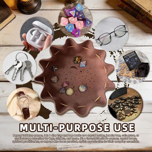 Leather Dice Tray with Moon Star Printed, 2-in-1 Collapsible Dice Rolling Tray & Drawstring Pouch, Portable Dice Bag for Tabletop Games, Rune Crystal Holder & Jewelry Storage in Saudi Arabia