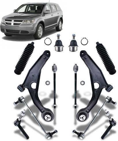 12Pcs Professional Suspension Kit Front Lower Control Arms Ball Joints Sway Bar Tie Rod End Link Rack & Pinion Boots Replacement for 2009-2020 Dodge Journey K641333 K641334 in Kuwait