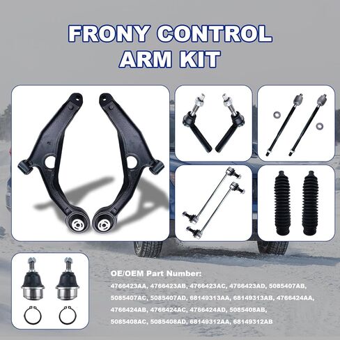 12Pcs Professional Suspension Kit Front Lower Control Arms Ball Joints Sway Bar Tie Rod End Link Rack & Pinion Boots Replacement for 2009-2020 Dodge Journey K641333 K641334 in Kuwait