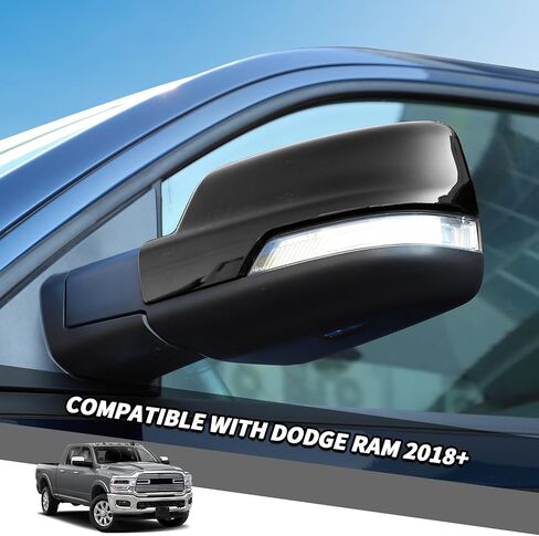 Jimen Compatible with Dodge Ram 2018-2024, Car Outside Door Mirror Caps Rearview Mirror Cover Trim (Black) in Kuwait