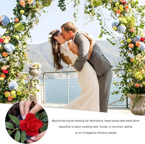 Wedding Car Decorations, Artificial Flower & Long Ribbon Set Elegant Front Vehicle Wedding Decor, Just Married Flowers Ribbons for Auto Hood & Rearview Mirror Decoration (Red) in Saudi Arabia