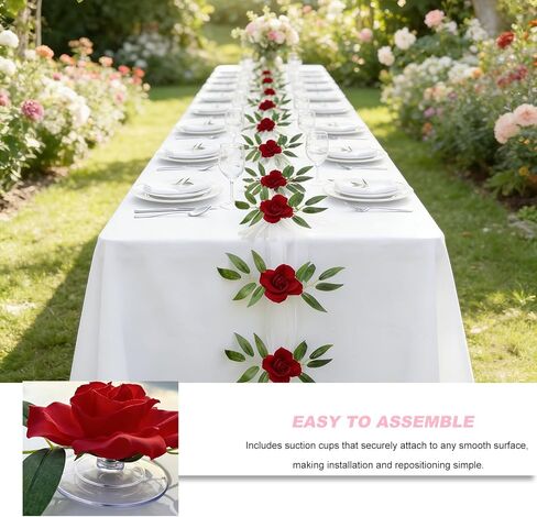 Wedding Car Decorations, Artificial Flower & Long Ribbon Set Elegant Front Vehicle Wedding Decor, Just Married Flowers Ribbons for Auto Hood & Rearview Mirror Decoration (Red) in Saudi Arabia