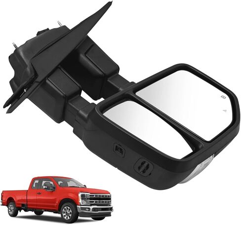 Right Passenger Side Mirror Fits for Ford F250 F350 F450 F600 2023 2024 Support Power Heated Glass Adjust with Turn Signal Light Temperature Sensor BSM Signal Light Manual Folding in Saudi Arabia