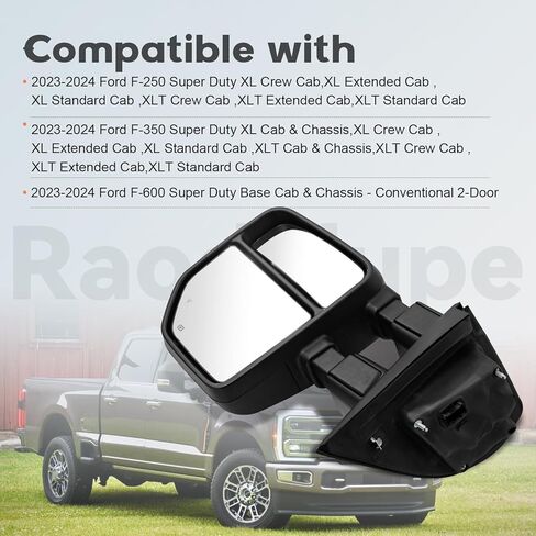 Right Passenger Side Mirror Fits for Ford F250 F350 F450 F600 2023 2024 Support Power Heated Glass Adjust with Turn Signal Light Temperature Sensor BSM Signal Light Manual Folding in Saudi Arabia