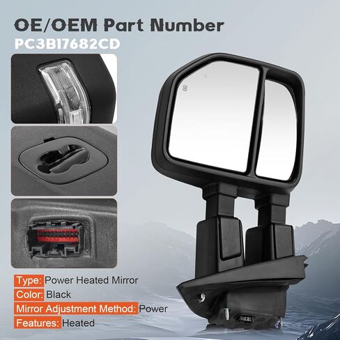 Right Passenger Side Mirror Fits for Ford F250 F350 F450 F600 2023 2024 Support Power Heated Glass Adjust with Turn Signal Light Temperature Sensor BSM Signal Light Manual Folding in Saudi Arabia