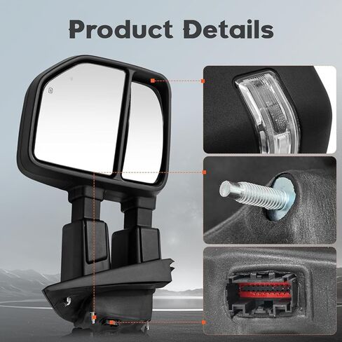 Right Passenger Side Mirror Fits for Ford F250 F350 F450 F600 2023 2024 Support Power Heated Glass Adjust with Turn Signal Light Temperature Sensor BSM Signal Light Manual Folding in Saudi Arabia