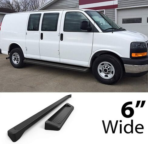 HD Ridez Running Board 6" Black Compatible with Chevy Express GMC Savana 1500 2500 3500 2003-2026 Full Size Van 3-Door (Nerf Bar Side Steps Side Bars) in Kuwait