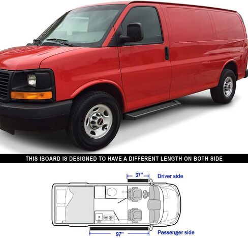HD Ridez Running Board 6" Black Compatible with Chevy Express GMC Savana 1500 2500 3500 2003-2026 Full Size Van 3-Door (Nerf Bar Side Steps Side Bars) in Kuwait