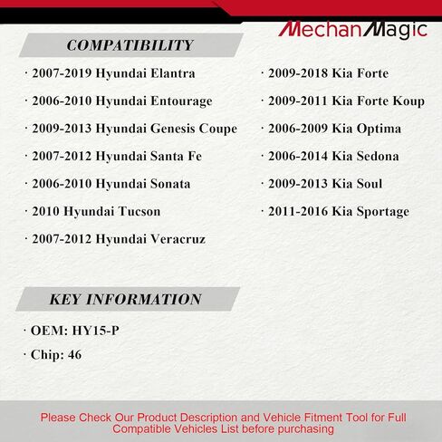 MechanMagic HY15P Uncut Plastic Head Key Fits for Hyundai Elantra Sonata Santa Fe Kia Forte Soul Optima Sportage Sedona 2007-2019 Ignition Blank Car Door Key HY15-P (Set of 2) in Kuwait