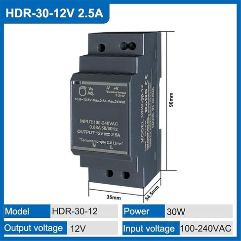HDR 30W 5V 12V 24V Ultrathin Switching Power Supply DIN Rail Type Transformer(HDR-15-12V 2.5A) in Saudi Arabia