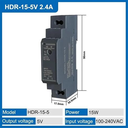 1pcs HDR 15W 5V 12V 24V Ultrathin Switching Power Supply Rail Type Transformer(HDR-15-5V 2.4A) in Kuwait