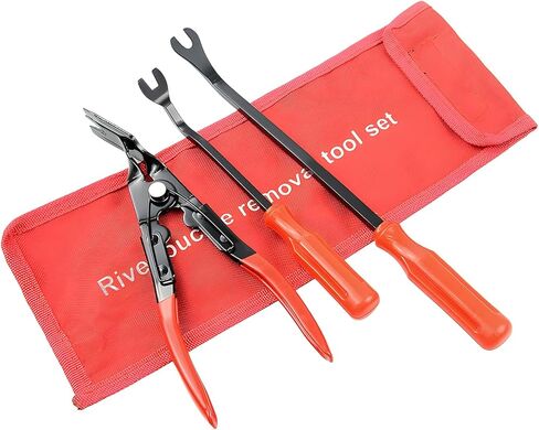 3PCS Car Clip Removal Tool, Auto Trim Upholstery Pry Tool Kit Fastener Rivet Remover with Storage Bag, Door Panel Clip Pliers Set Dashboard Repair Tools for Sedan Truck SUV (Red) in Saudi Arabia