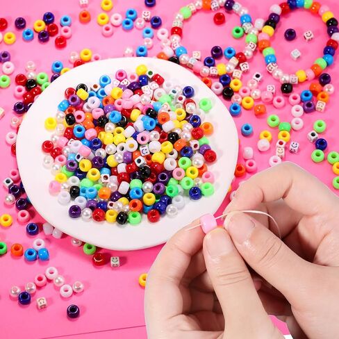Pony Beads 3000pcs Beads Bulk for Bracelets 12 Colors Assorted Kandi Beads Kit for Jewelry Making Hair Braiding Kandi Friendship Bracelet Craft DIY Making with String Gifts in Saudi Arabia