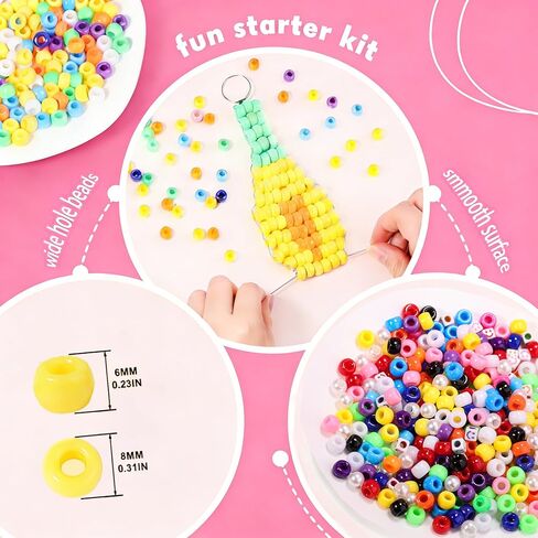 Pony Beads 3000pcs Beads Bulk for Bracelets 12 Colors Assorted Kandi Beads Kit for Jewelry Making Hair Braiding Kandi Friendship Bracelet Craft DIY Making with String Gifts in Saudi Arabia