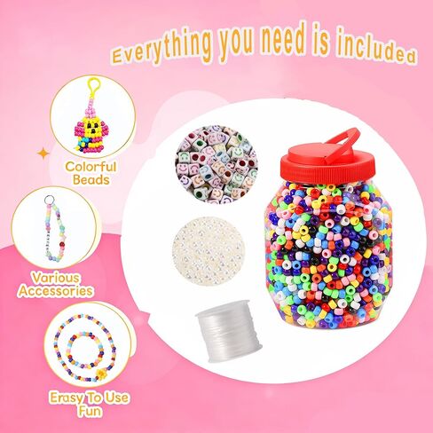 Pony Beads 3000pcs Beads Bulk for Bracelets 12 Colors Assorted Kandi Beads Kit for Jewelry Making Hair Braiding Kandi Friendship Bracelet Craft DIY Making with String Gifts in Saudi Arabia