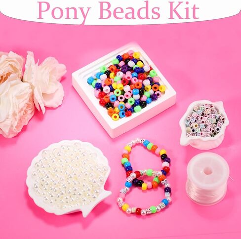 Pony Beads 3000pcs Beads Bulk for Bracelets 12 Colors Assorted Kandi Beads Kit for Jewelry Making Hair Braiding Kandi Friendship Bracelet Craft DIY Making with String Gifts in Saudi Arabia