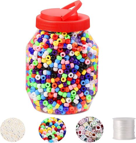 Pony Beads 3000pcs Beads Bulk for Bracelets 12 Colors Assorted Kandi Beads Kit for Jewelry Making Hair Braiding Kandi Friendship Bracelet Craft DIY Making with String Gifts in Saudi Arabia