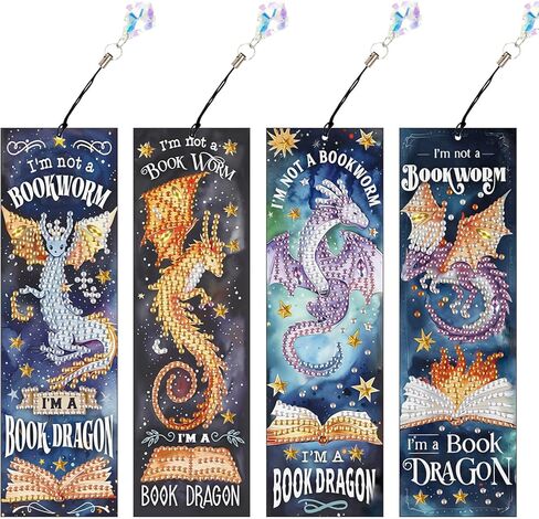 LazyFold 4PCS Diamond Art Painting Bookmarks Kits for Adults, Sun and Moon Diamond Painting Bookmarks with Pendant, 5d Gem Art Acrylic Bookmark Easy DIY Crafts for Books Decor Gift in Saudi Arabia