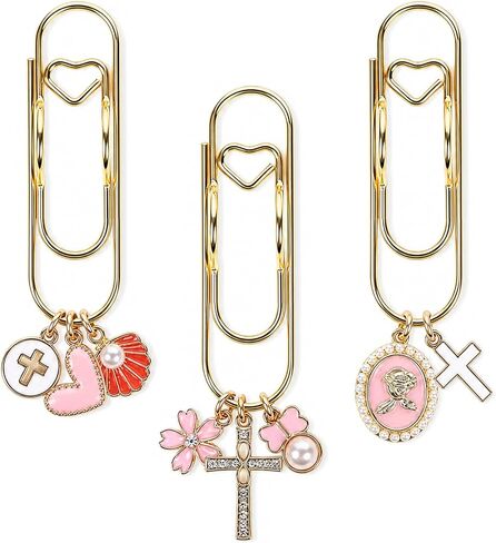 Wxiben Bible Paper Clip Bookmark - 3 Pcs Christian Metal Paperclip Pen Holder Book Mark with Charms Faith Page Marker Planner Decorative Paper Clips Gifts for Women Reading Book Lover Accessories in Kuwait