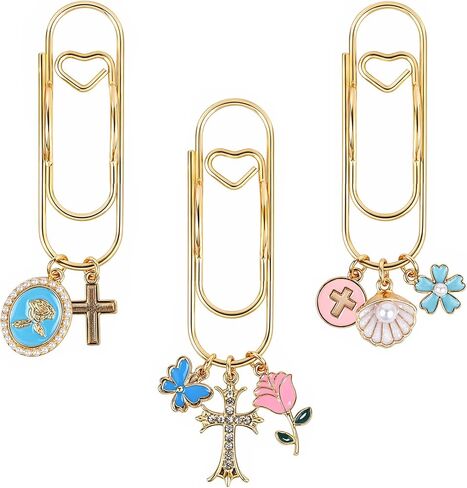 Wxiben Bible Paper Clip Bookmark - 3 Pcs Christian Metal Paperclip Pen Holder Book Mark with Charms Faith Page Marker Planner Decorative Paper Clips Gifts for Women Reading Book Lover Accessories in Kuwait