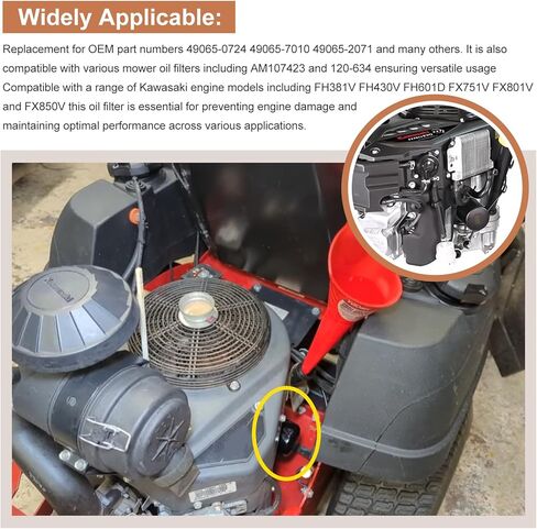 49065-0724 Oil Filter Compatible with Kawasaki 49065-7010 Club Car 1016467 Kubota T1460 T1560 T1700H T1770 T1870 Yamaha MX775 MX800 MX825 Engine Models - 4 Pack in Kuwait