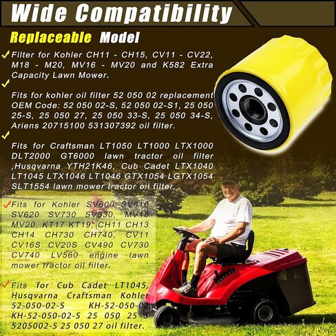 1PCS 52 050 02-S Oil Filter for Kohler CH11 - CH15, CV11 - CV22, M18 - M20, MV16 - MV20 and K582 Extra Capacity Lawn Mower Engine Efficient Filtration, Anti-Leak (1) in Saudi Arabia