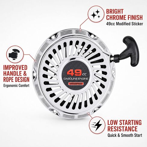Brilliant Chrome Pull Start Recoil Starter for Predator 420cc 13HP Engine, w/ 49cc Modified Sticker, Smooth Pull Start Upgrade, Mini Bike Go Kart Pull Cord Start Assembly in Saudi Arabia