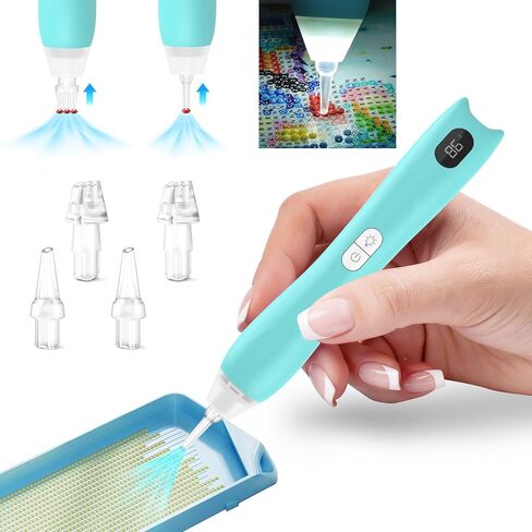 LEACUBER Electric Diamond Painting Pen with Light for Diamond Art Kit for Adults, 3 Brightness Levels, 3-Speed Wireless & Rechargeable Vacuum Pen for Diamond Painting DIY Accessories and Tools (Blue) in Saudi Arabia