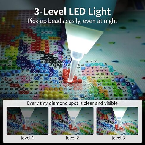 LEACUBER Electric Diamond Painting Pen with Light for Diamond Art Kit for Adults, 3 Brightness Levels, 3-Speed Wireless & Rechargeable Vacuum Pen for Diamond Painting DIY Accessories and Tools (Blue) in Saudi Arabia