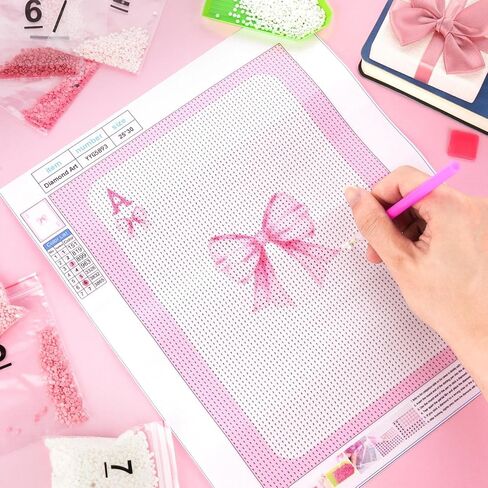 Prospura 4 Pcs Pink Diamond Art Kits,5D Charming Bow Diamond Painting DIY for Adult,Trendy Coquette Vintage Preppy Room Bedroom Decor,10x11.8 Inch in Saudi Arabia
