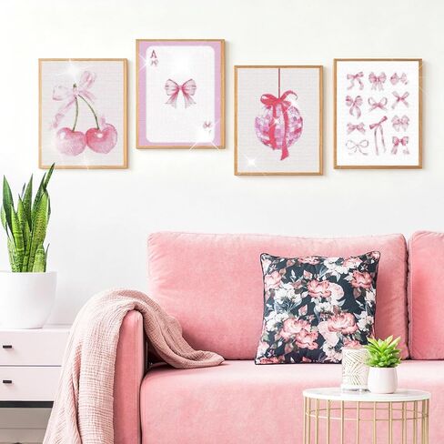 Prospura 4 Pcs Pink Diamond Art Kits,5D Charming Bow Diamond Painting DIY for Adult,Trendy Coquette Vintage Preppy Room Bedroom Decor,10x11.8 Inch in Saudi Arabia