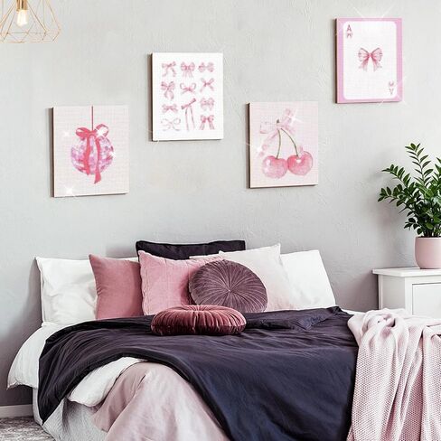 Prospura 4 Pcs Pink Diamond Art Kits,5D Charming Bow Diamond Painting DIY for Adult,Trendy Coquette Vintage Preppy Room Bedroom Decor,10x11.8 Inch in Saudi Arabia