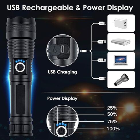 Rechargeable Flashlights High Lumens, 990,000 Lumens Super Bright LED Flash Light, 5 Modes, IPX6 Waterproof Handheld Flash Light for Home, Emergencies, Camping in Saudi Arabia