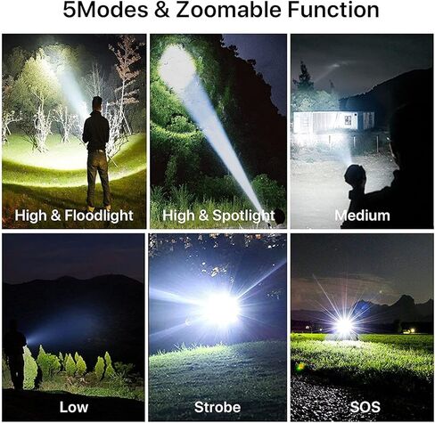 Rechargeable Flashlights High Lumens, 990,000 Lumens Super Bright LED Flash Light, 5 Modes, IPX6 Waterproof Handheld Flash Light for Home, Emergencies, Camping in Saudi Arabia