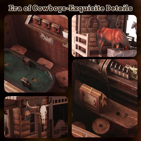 3D Wooden Puzzle for Adults Western Saloon Miniature House Kit, 450 PCS DIY Bookshelf Decor, Wild West Book Nook Building Kit Wood Craft Gifts for Family Friends Home Decor in Saudi Arabia