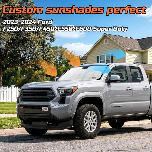 2023-2024 F250 F350 Super Duty Windshield Sun Shade Compatible for 2023-2024 Ford F250/F350/F450/F550/F600 Super Duty Front Upgraded 6 Layers Accordion-Folding Front Sun Visor with Storage Bag in Saudi Arabia