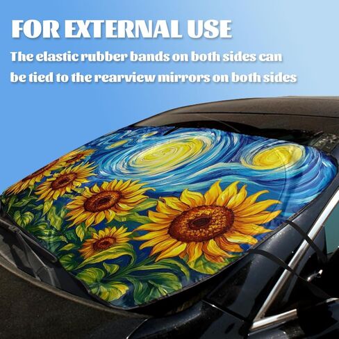Sunflower Car Windshield Sunshades Starry Night Blue Swirl Sky Botanical Front Window Sun Shade Blocks UV Rays Sun Visor Protector for Car Sedan Truck SUV Accessories 59" L x 31.5" W in Saudi Arabia